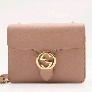 Gucci Interlocking G Leather Shoulder Bag Pink/Dusty Rose Small